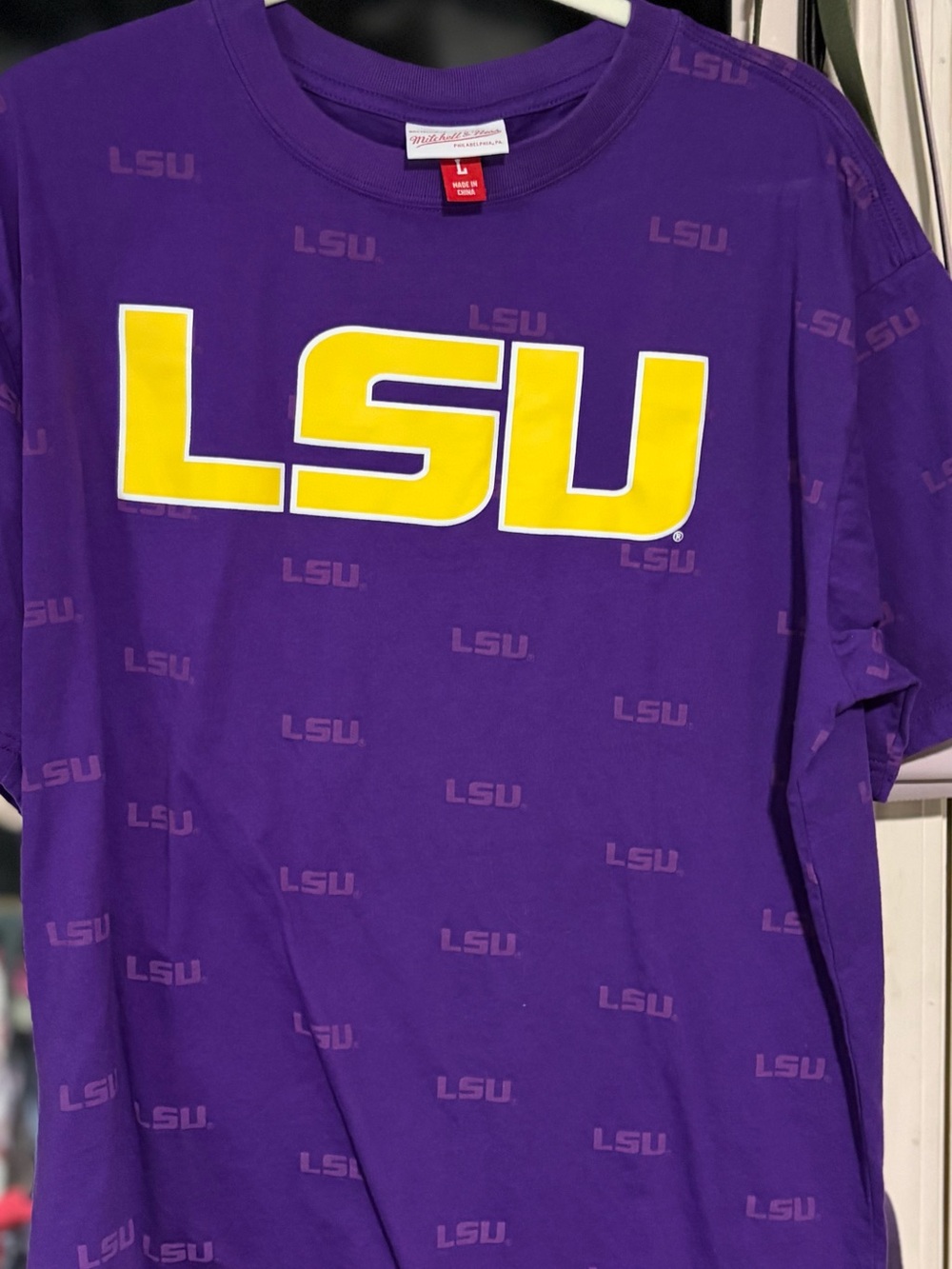 Mitchell & Ness LSU Purple & Gold Logo Tee size large